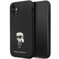 Etui i futerały do telefonów - Karl Lagerfeld KLHCN61SMHKNPK iPhone 11 / Xr 6.1" czarny/black Silicone Ikonik Metal Pin - miniaturka - grafika 1