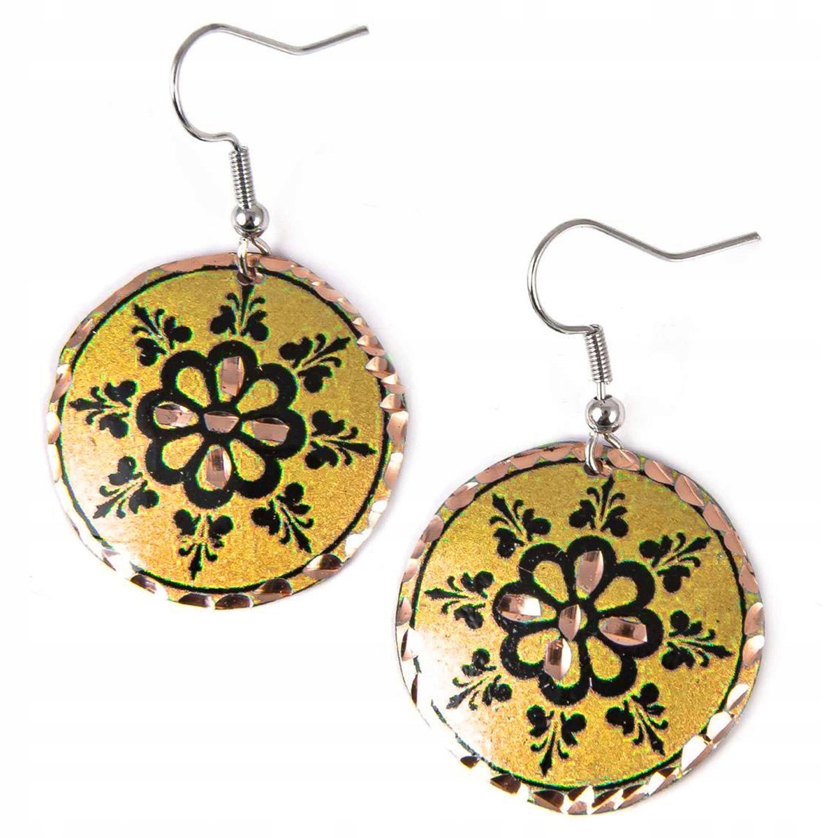 Kolczyki Z Miedzi Miedziane Orientalne Koła I Kwiaty Biżuteria Dla Kobiety