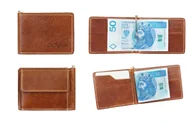 Portfele - Skórzany mały portfel męski Robert- baknotówka z klipsem, jasny brąz - miniaturka - grafika 1