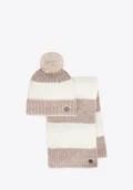 Czapki damskie - Damski zestaw zimowy z dodatkiem wełny kremowo - beżowy - Wittchen - miniaturka - grafika 1