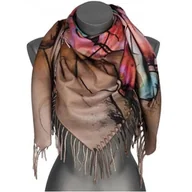 Apaszki i szaliki damskie - Chusta damska przejściowa jesienno zimowa na prezent z frędzlami RCC25-4 beżowa - miniaturka - grafika 1