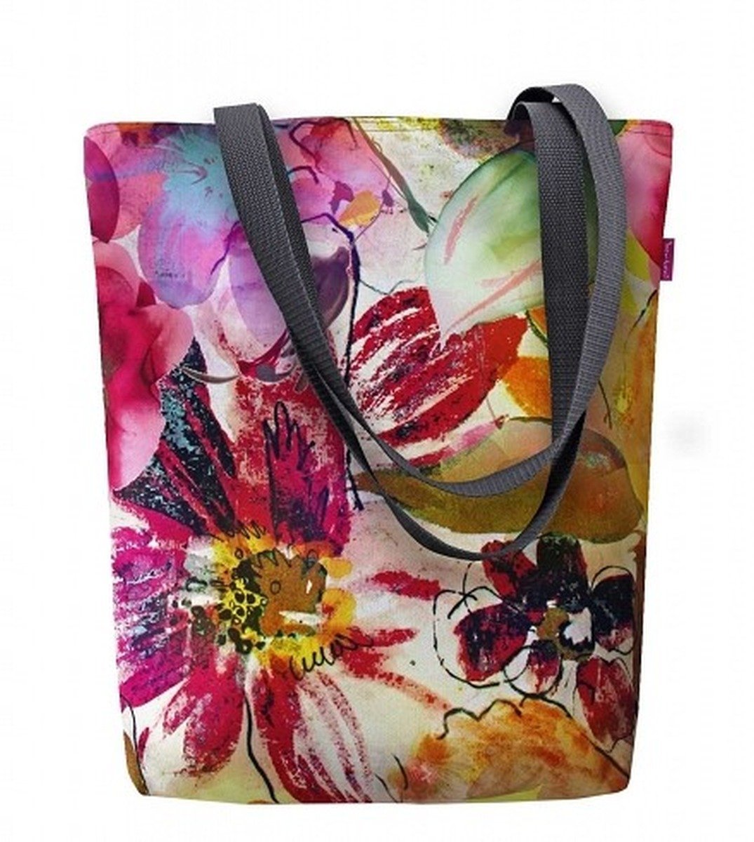 Torebka płócienna Sunny, nadruk Garden – shopperka damska, wodoodporna, zamek, mieści A4, udźwig do 10 kg, polska produkcja, ARCO Design