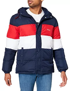 Kurtki męskie - Fila Men Pirro Blocked Puff Jacket Męska kurtka puchowa, black iris-true red-bright white, XS - grafika 1