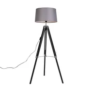 Lampy stojące - QAZQA Lampa podłogowa czarna klosz lniany szary 45 cm - Tripod - miniaturka - grafika 1