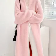 Swetry damskie - TEMU Nowy luksusowy płaszcz o długim kształcie z pluszową teksturą na rok 2025 Elegancki, luźny, gruby kardigan na jesień/zimę - miniaturka - grafika 1