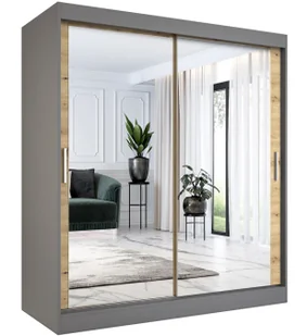 Szafa przesuwna z lustrem 180 cm antracyt + dąb artisan G3-T44 - Szafy - miniaturka - grafika 1