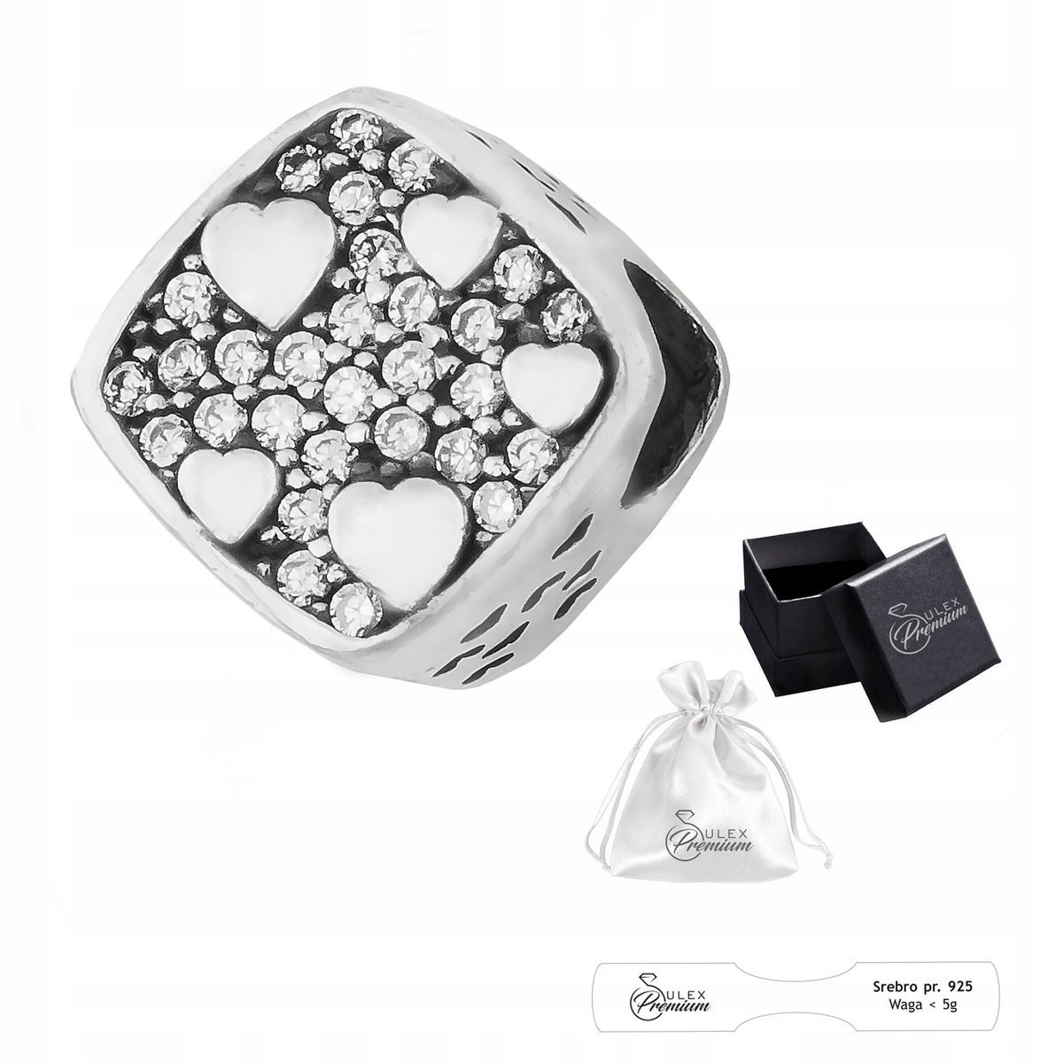 Charms srebro pr 925 Element do Bransolet Modułowych Serduszka z Cyrkoniami