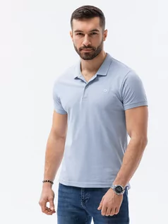 Koszulki męskie - Koszulka męska polo z dzianiny pique - jasnoniebieski V17 S1374 - grafika 1