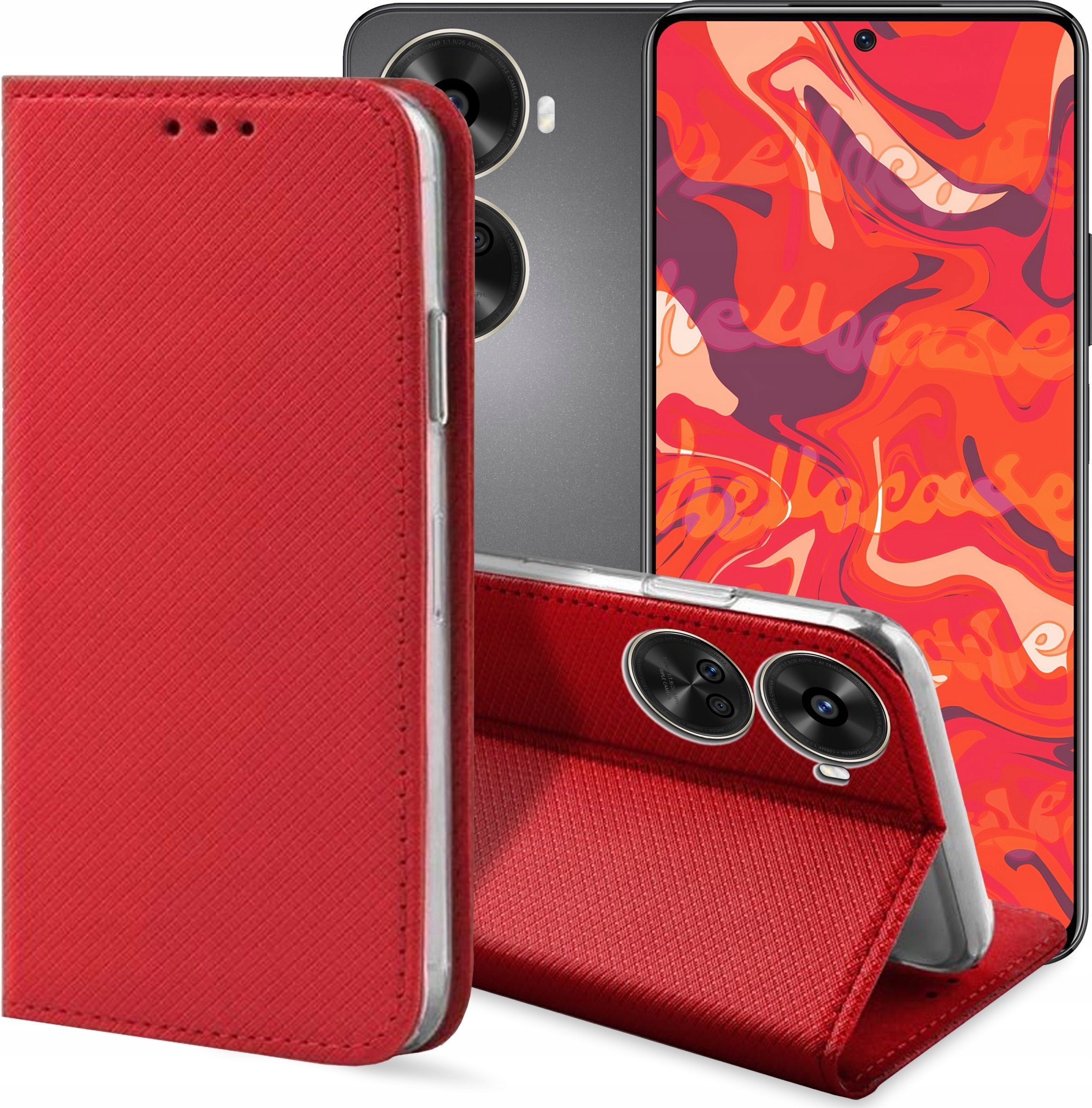 Hello Case ETUI Z KLAPKĄ DO HUAWEI NOVA 12 SE CZERWONE ZAMYKANE MAGNETYCZNE KABURA