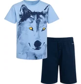 Piżamy chłopięce - Piżama z krótkim rękawem dla chłopca, z wilkiem, niebieska 9-13 lat - miniaturka - grafika 1