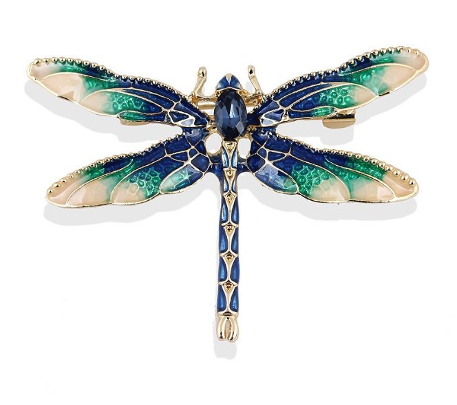 Broszka ważka zdobiona cyrkonie kryształ niebieski