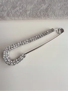 Duża Agrafka 8 Cm Srebrna Przypinka Cyrkonie Pin - Broszki - miniaturka - grafika 1