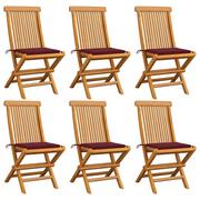Fotele i krzesła ogrodowe - vidaXL Lumarko Krzesła ogrodowe, czerwone poduszki, 6 szt., drewno tekowe! 3065599 - miniaturka - grafika 1
