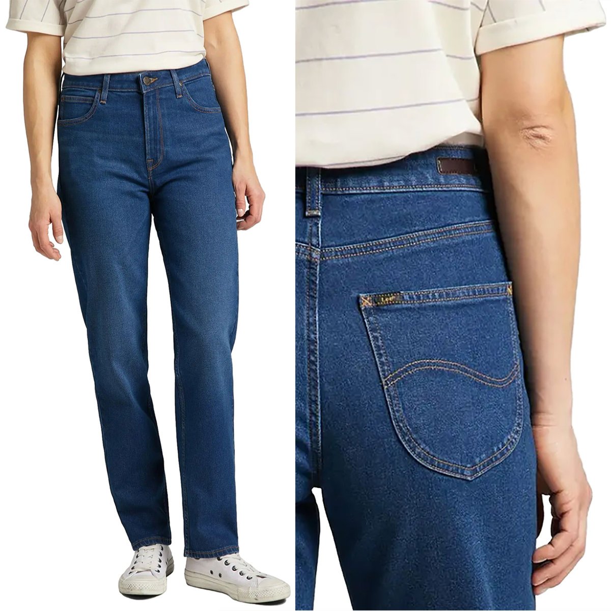 Lee CAROL Stone Sitka wysokie proste damskie spodnie jeansowe 7/8 W29 L31