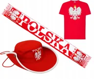 Koszulki sportowe męskie - ZESTAW DLA KIBICA POLSKI KOSZULKA +SZALIK + CZAPKA GODŁO FLAGA - miniaturka - grafika 1