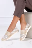 Espadryle damskie - Beżowe espadryle z napisami slip on Casu NB538P - miniaturka - grafika 1