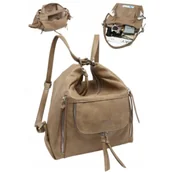 Torebki damskie - Praktyczna Torebka Torba Damska Plecak 2w1 LUIGISANTO V6621-1 BeigeTaupe - miniaturka - grafika 1