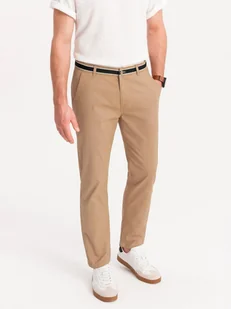 Męskie spodnie chino z ozdobną taśmą w pasie SLIM FIT piaskowe V5 OM-PACP-0118 - Ombre Clothing - Spodnie męskie - miniaturka - grafika 1