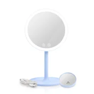 Lustra - Lustro toaletowe EMKE LED z 3 kolorami światła, powiększeniem 1/3x, przełącznikiem dotykowym i funkcją pamięci, szkło powiększające do lustra łazienkowego (jasnoniebieskie) - miniaturka - grafika 1