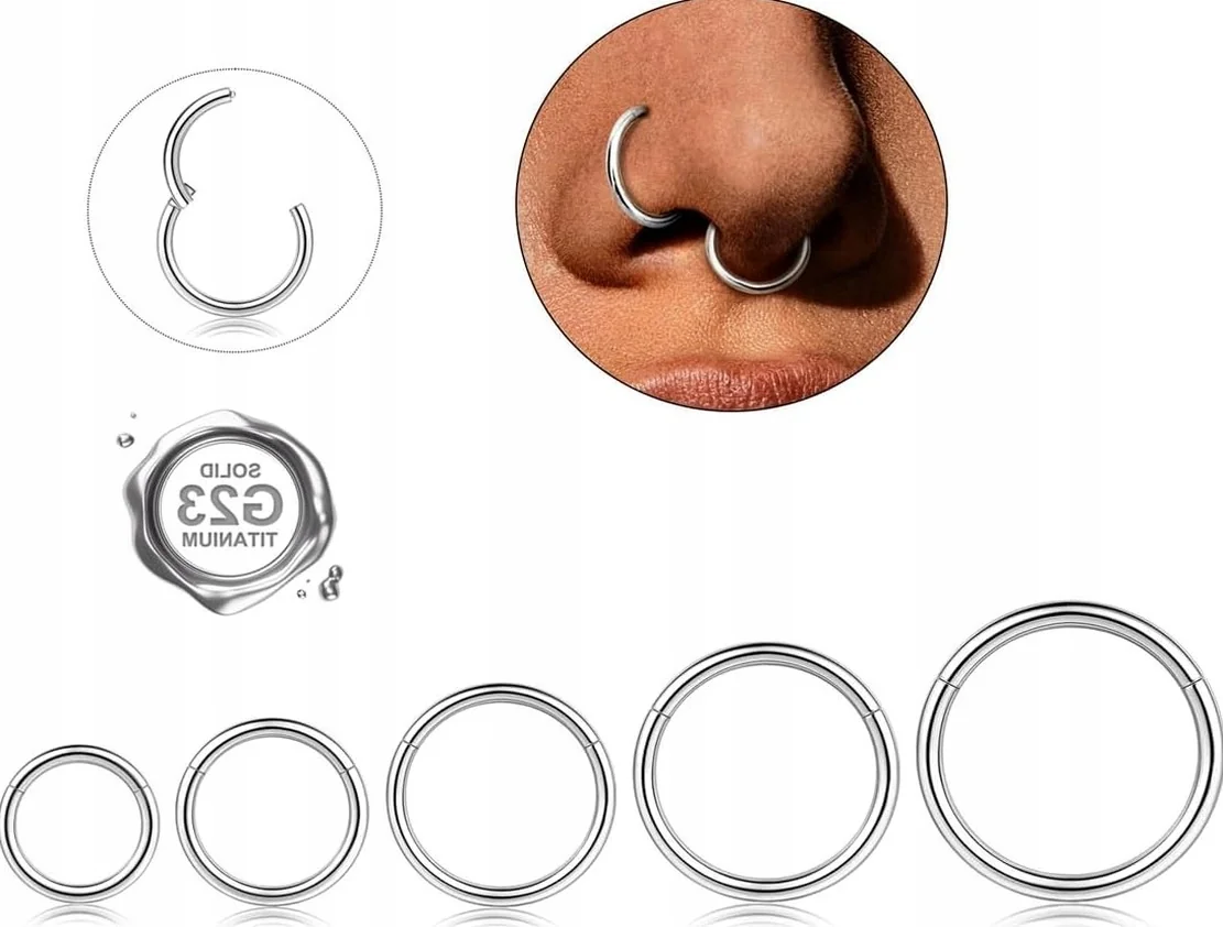 KOLCZYKI PIERCING OKRĄGŁE 5 SZTUK TYTANOWE OBRĘCZE DO NOSA