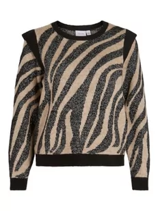 Vila Damski sweter z dzianiny Visparkle L/S Glitter Knit Top, brązowy, M - Swetry damskie - miniaturka - grafika 1