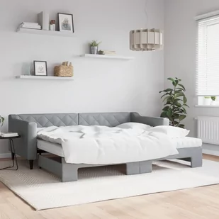 vidaXL Sofa rozsuwana z materacami, jasnoszara, 90x200 cm, tkanina - Sofy i kanapy - miniaturka - grafika 1
