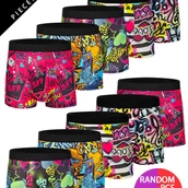 Inne - TEMU 10-pak męskie bokserki, różnorodne modne nadruki graffiti, swobodne geometryczne wzory bielizny, wysoce rozciągliwa dzianina poliestrowa, 95% - miniaturka - grafika 1