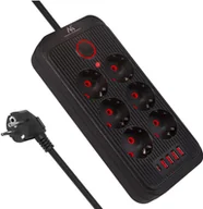 Listwy zasilające - Listwa zasilająca Maclean, przedłużacz 6 gniazd + 4xUSB, 110-240V AC 50/60Hz, 2.1A max 2500W, 3m, czarna,MCE391 B - miniaturka - grafika 1