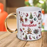 Kubki - Świąteczny kubek na prezent z imieniem, ze złotym uszkiem - miniaturka - grafika 1