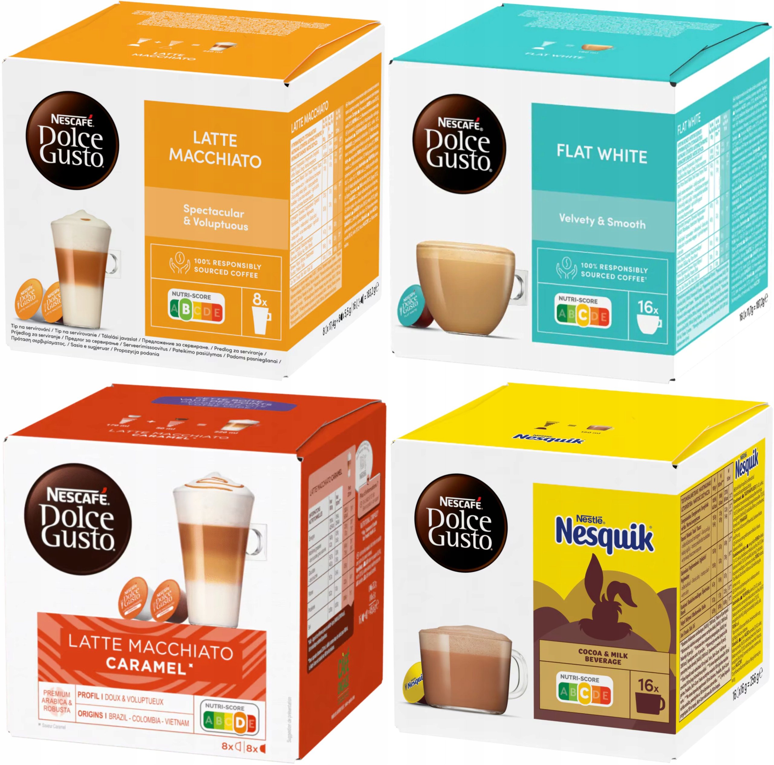 Kapsułki Dolce Gusto Nescafe Zestaw 4 x 16 sztuk kawy Mleczne plus Nesquik