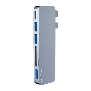 HUB USB RayCue Hub 6w2 RayCue 2x USB-C do Thunderbolt 3 + 3x USB-A 3.0 5Gbps + SD/TF 2.0 (szary) - Huby USB - miniaturka - grafika 1
