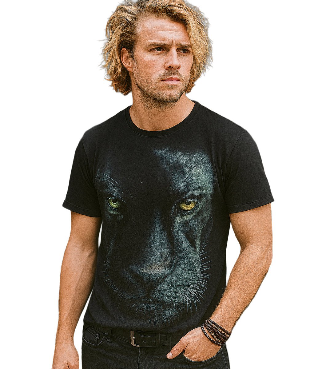 Koszulka męska t-shirt z dużym nadrukiem pantery bawełna-M