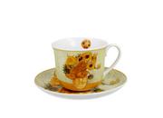 Filiżanki - Filiżanka do kawy i herbaty porcelanowa ze spodkiem DUO Sunflowers Vincent Van Gogh 400 ml - miniaturka - grafika 1