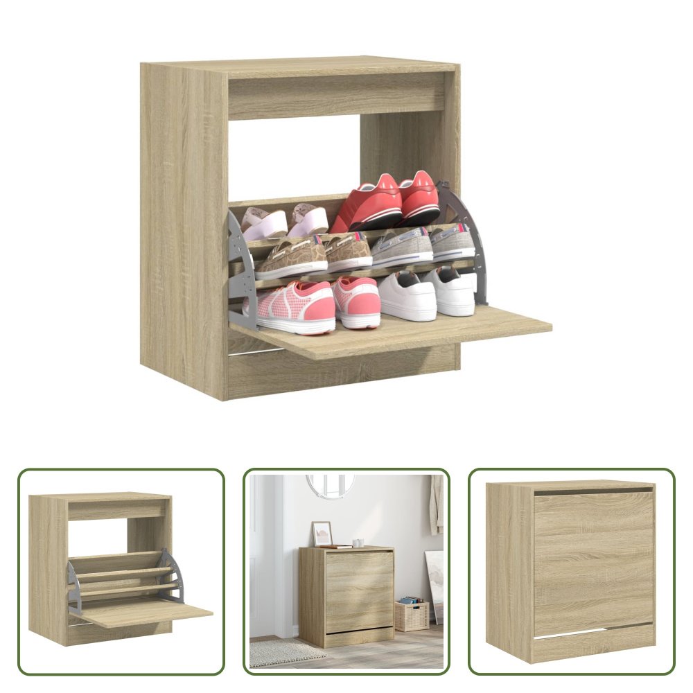 The Living Store Szafka na buty dąb sonoma 60x42x69 cm Materiał drewnopochodny