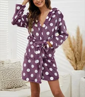Szlafroki damskie - Ciepły szlafrok w kropki - Fioletowy - miniaturka - grafika 1