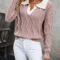 Swetry damskie - TEMU kolorów Sweter z kołnierzem Aran, Elegancki sweter z długim rękawem na jesień i zimę, Odzież damska - miniaturka - grafika 1