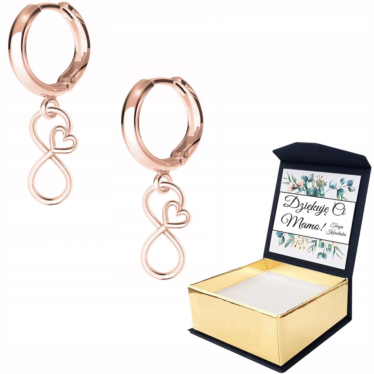 Kolczyki różowe złoto Nieskończoność WŁASNY NADRUK