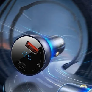 Baseus ładowarka samochodowa USB / USB Typ C 65 W 5 A SCP Quick Charge 4.0+ Power Delivery 3.0 ekran LCD + kabel USB Typ C - USB Typ C szary (TZCCKX-0G) - Ładowarki samochodowe - miniaturka - grafika 10
