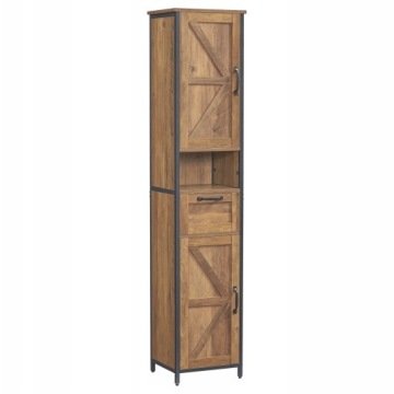 Słupek Łazienkowy Szafka Wąska z Szufladą Rustykalna Loft Orzech Brąz 170cm
