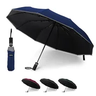 Parasole - KEPLIN Składany parasol podróżny, automatyczne otwieranie i zamykanie ergonomiczny uchwyt, parasol golfowy 10 żeber, przenośny, smukły, mocny, lekki parasol, zatwierdzony do podróży, granatowy - miniaturka - grafika 1