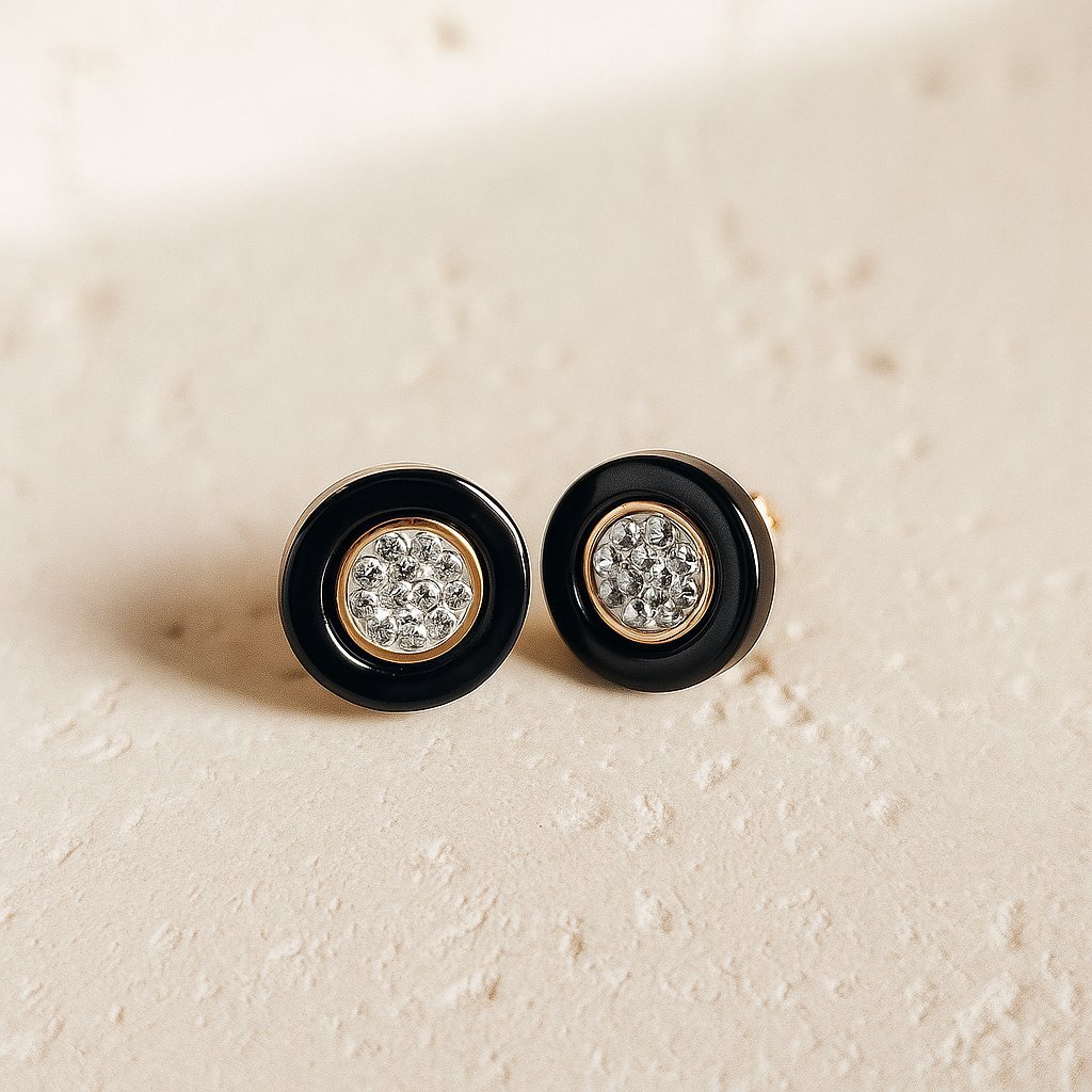 Kolczyki Halo Ceramic Black Czarne Ceramiczne Stal 316L Cyrkonie Prezent