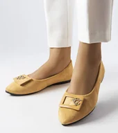 Mokasyny damskie - Beżowe balerinki zdobione cyrkoniami Fleming -38 - miniaturka - grafika 1