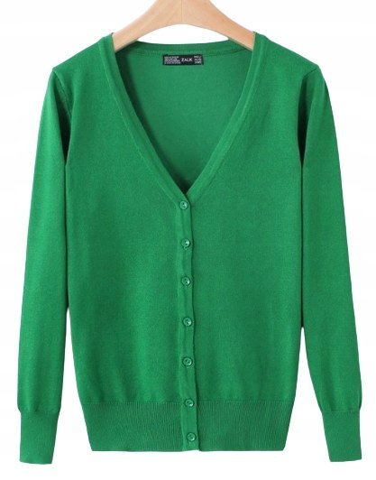 Sweter Damski Sweterek Rozpinany Kardigan Wiosna Jesień Dzianinowy Zielony