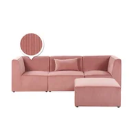 Sofy i kanapy - Beliani Sofa modułowa 3-osobowa z otomaną sztruksowa różowa LEMVIG 243276 - miniaturka - grafika 1