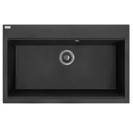 Zlewozmywaki - Laveo Zlewozmywak Jednokomorowy Granitowy Czarny Tau zlew kuchenny głęboki 80x50 - miniaturka - grafika 1
