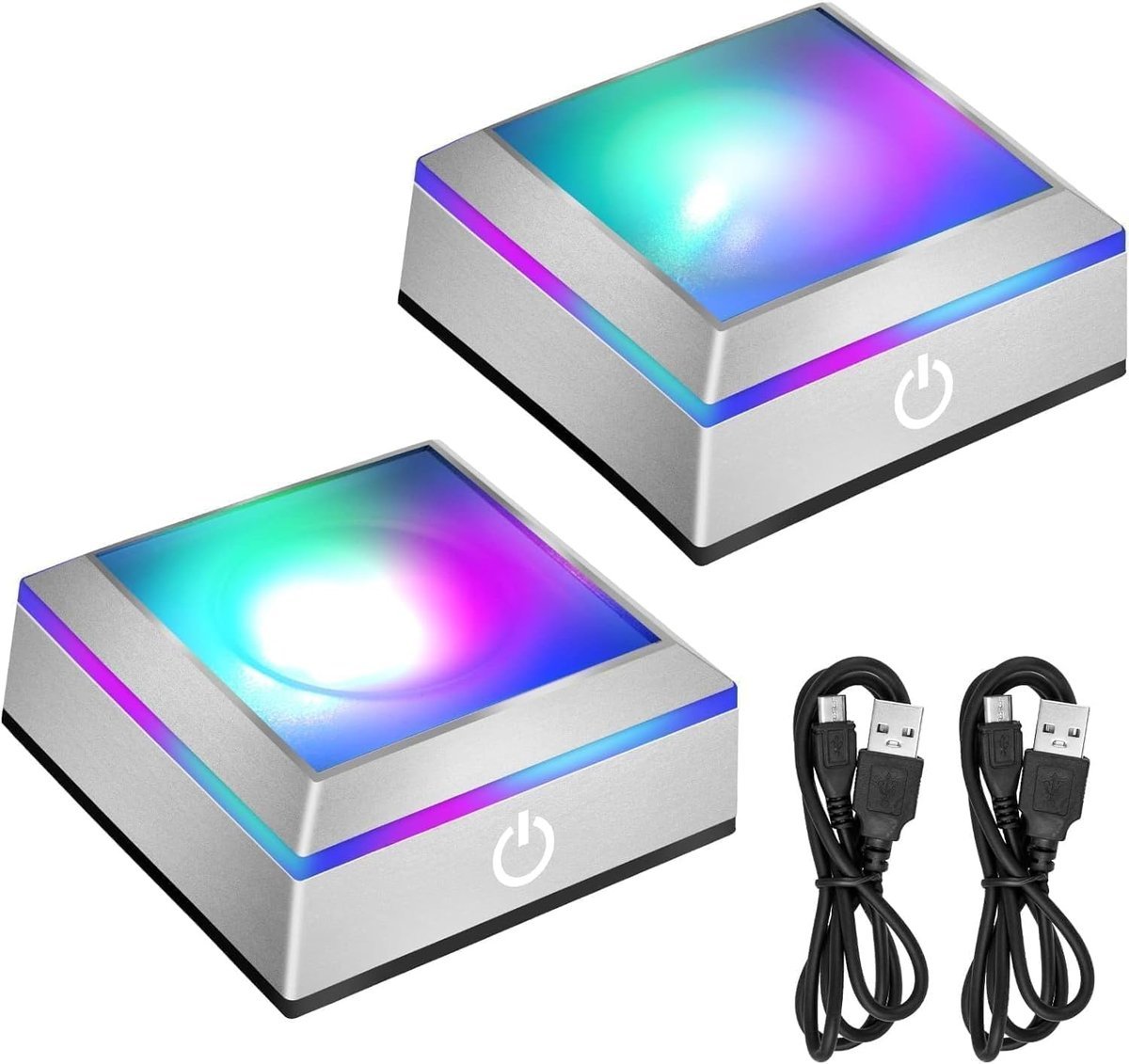 EEEKit Podstawa LED do Kryształów, 2 Sztuki Kwadratowe Stojaki z 6 Kolorami do Sztuki Szklanej 3D Podstawa Płaska Wklęsła