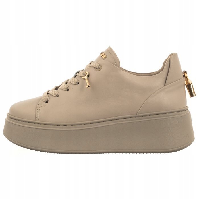 Beżowe Półbuty Sneakersy Damskie Na Platformie Carinii B9580 Skóra