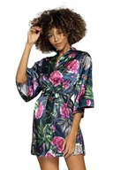 Szlafroki damskie - Satynowy szlafrok damski 90 Flowers 1 granatowy L - Pudełko podarunkowe - miniaturka - grafika 1