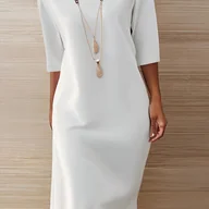 Sukienki - TEMU Sukienka A-Line z Krótkim Rękawem i Okrągłym Dekoltem - Luźny Krój, Letnia Sukienka do Prania w Praniu Maszynowym, Jednokolorowa, Casualowa - miniaturka - grafika 1