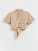 Bluzki dla dziewczynek - Reserved - Muślinowa koszula z wiązaniem - beżowy - miniaturka - grafika 1